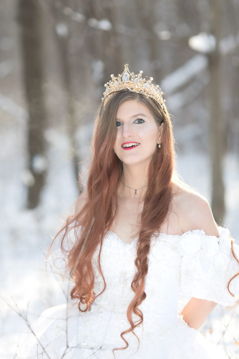 beautiful red haired model in a wedding dress