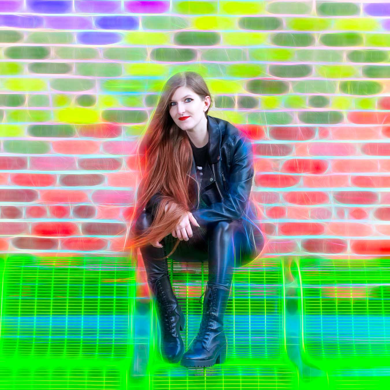 Redhead model with colorful background