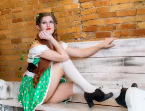 Redhead model in Irish costume