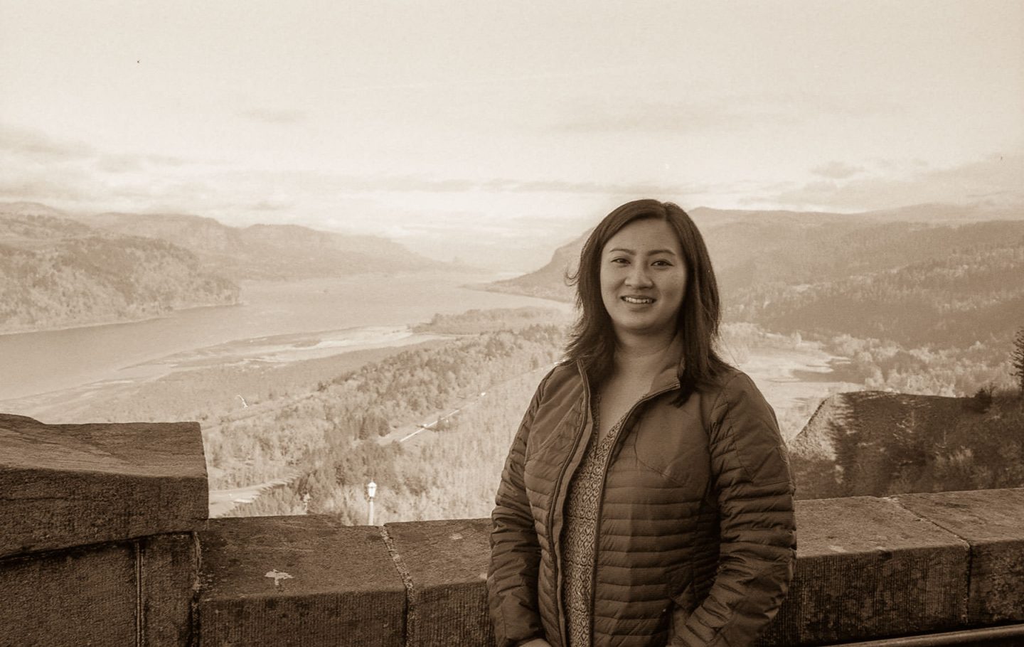 Beautiful woman views the Columbia River