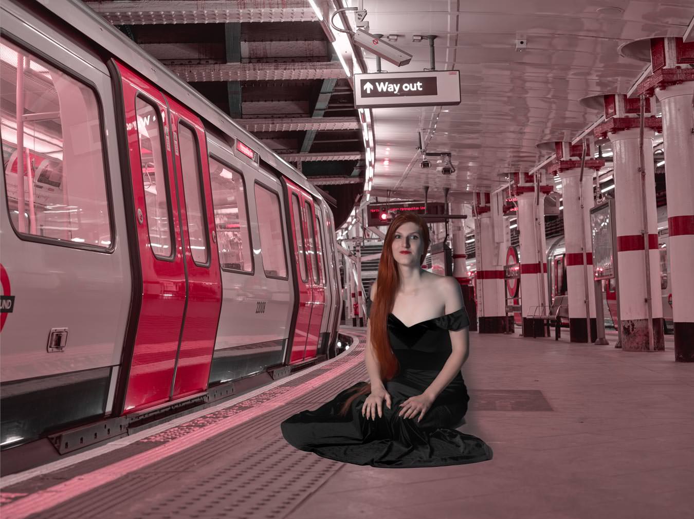 woman modeling on the subway