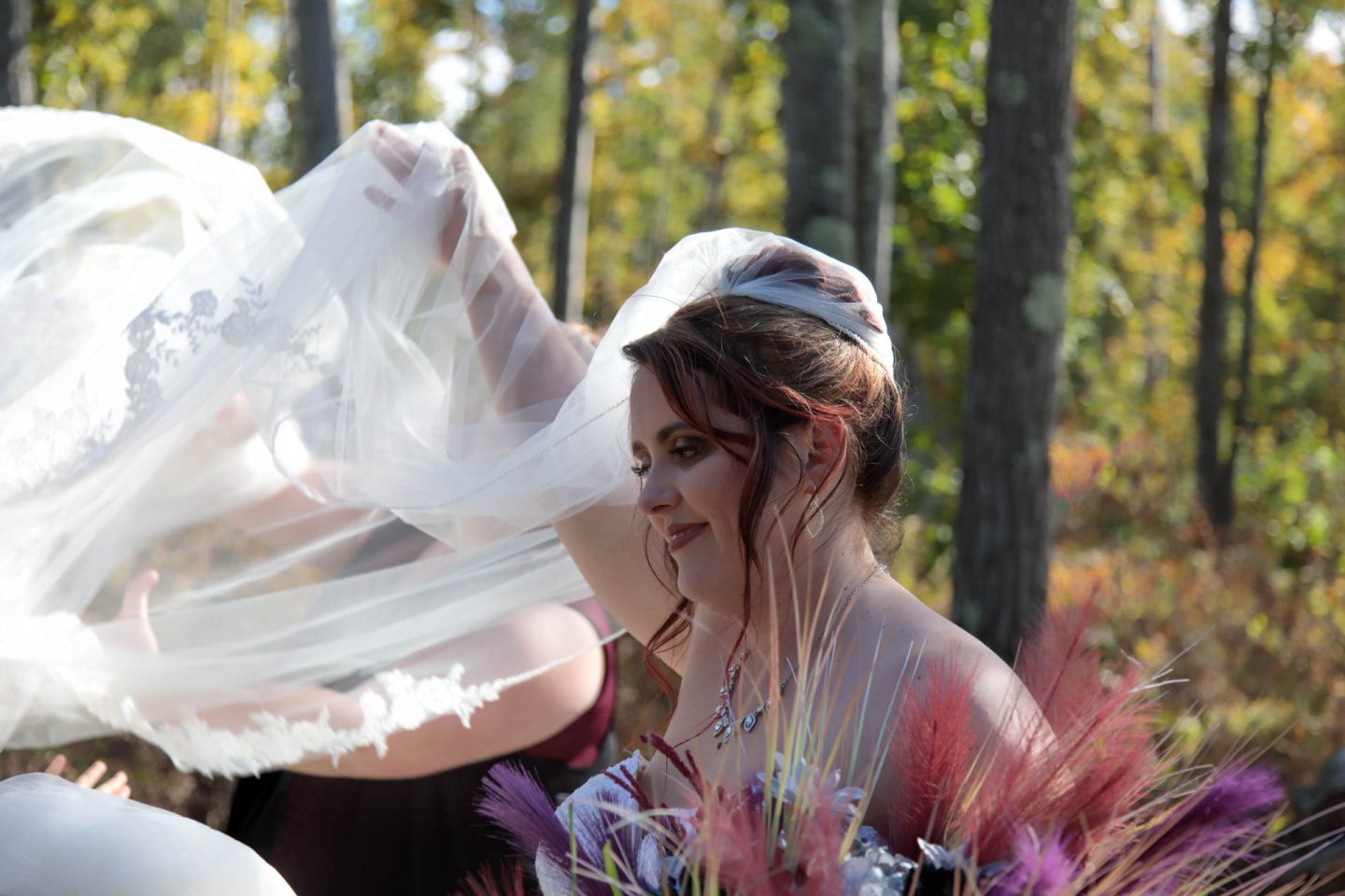 Bride on a windy wedding day