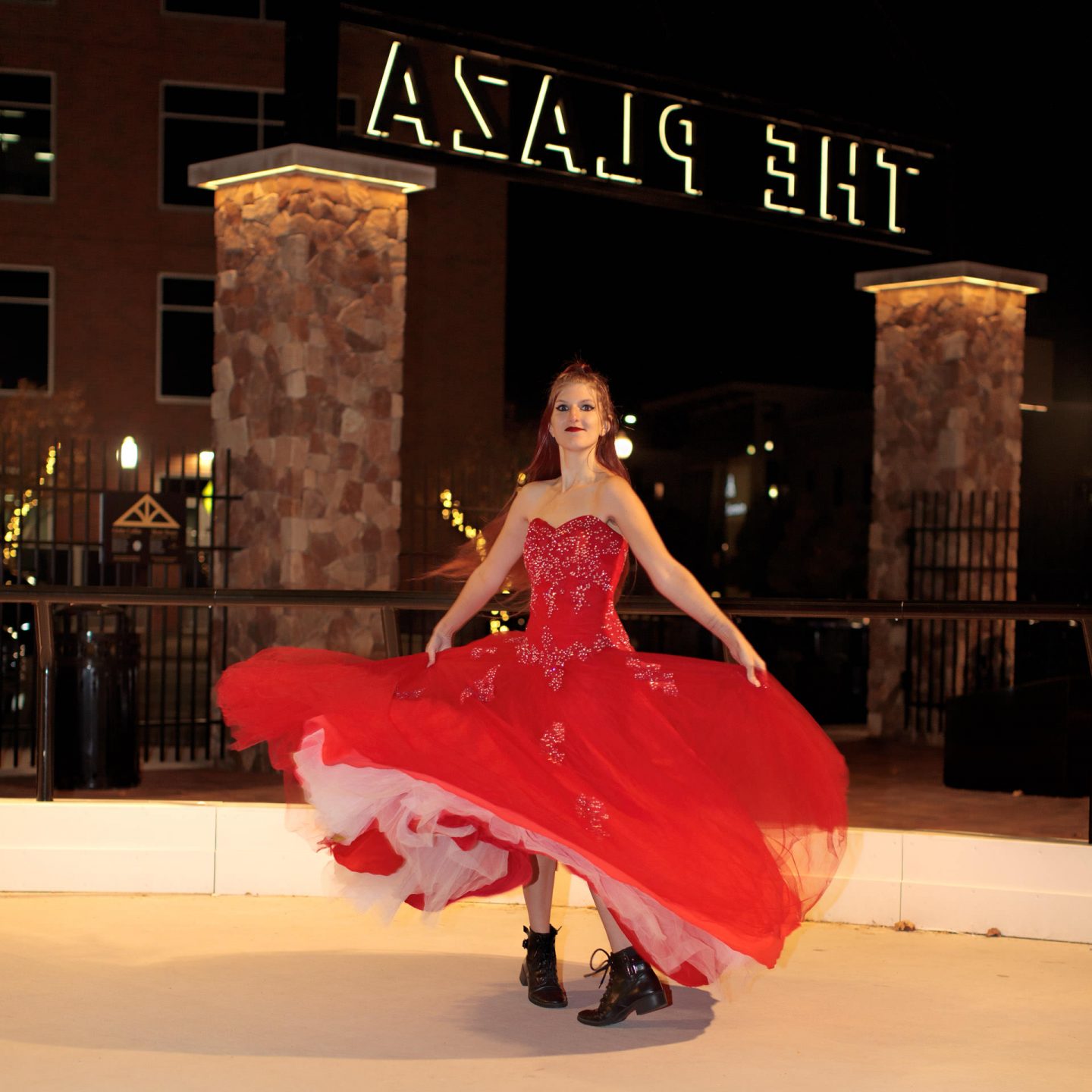 female model in red dress