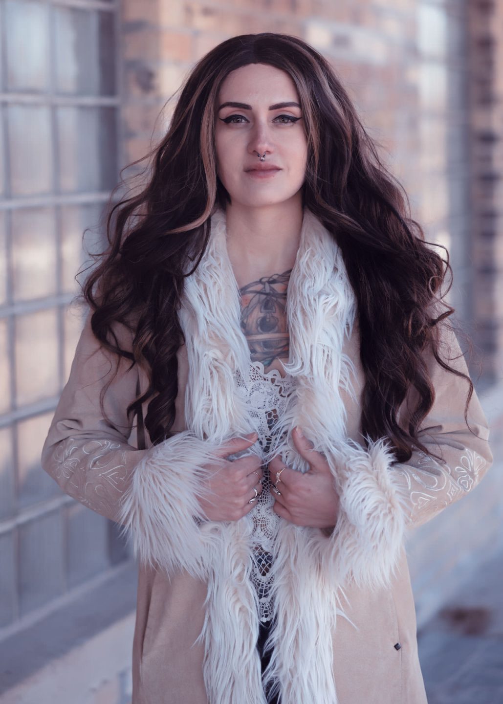 female model in winter coat
